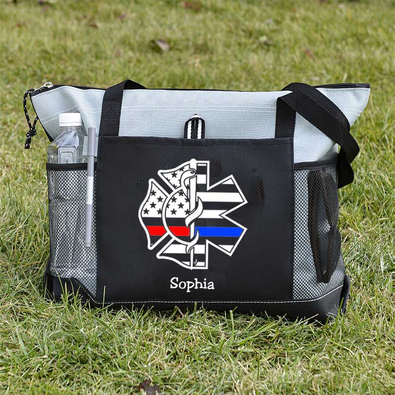 Personalized Fire and EMS White Flag Tote Bag