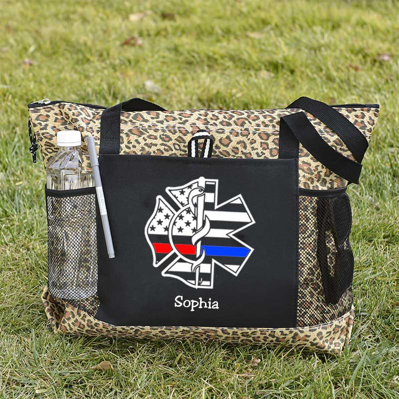 Personalized Fire and EMS White Flag Tote Bag