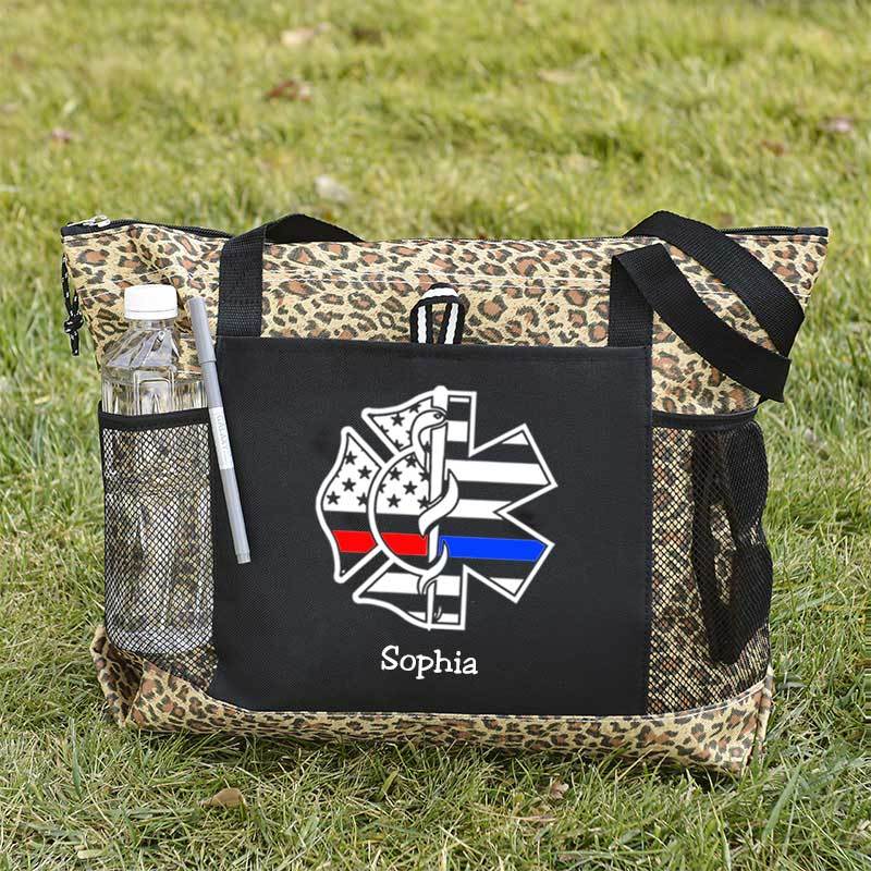 Personalized Fire and EMS White Flag Tote Bag