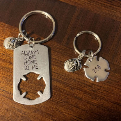 Firefighter Keychains With Dog Tag And Maltese Cross