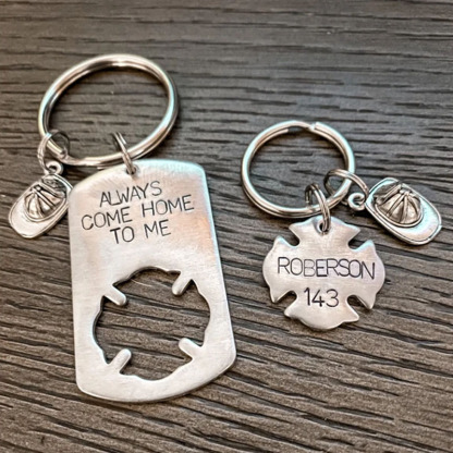 Firefighter Keychains With Dog Tag And Maltese Cross