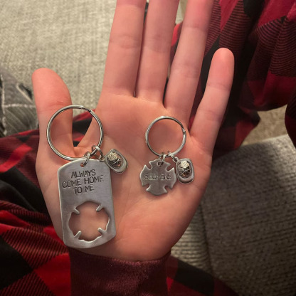 Firefighter Keychains With Dog Tag And Maltese Cross