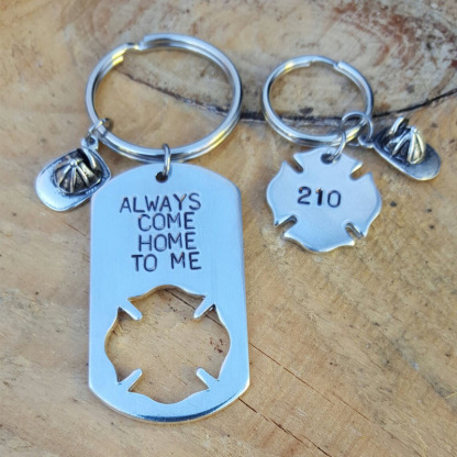 Firefighter Keychains With Dog Tag And Maltese Cross