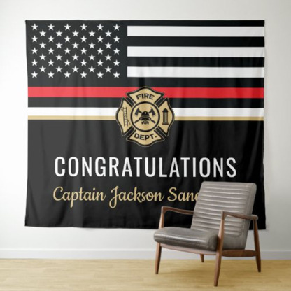 Firefighter Retirement Red Line Flag Congrats Backdrop Photo Banner