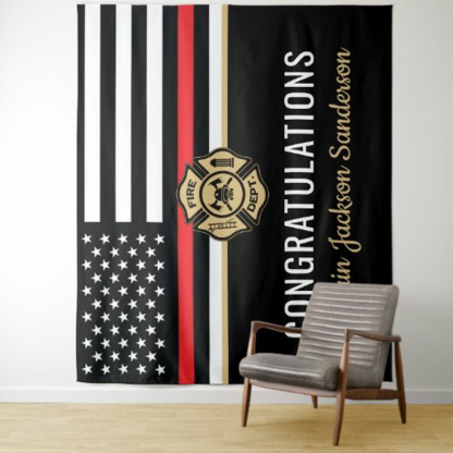 Firefighter Retirement Red Line Flag Congrats Backdrop Photo Banner