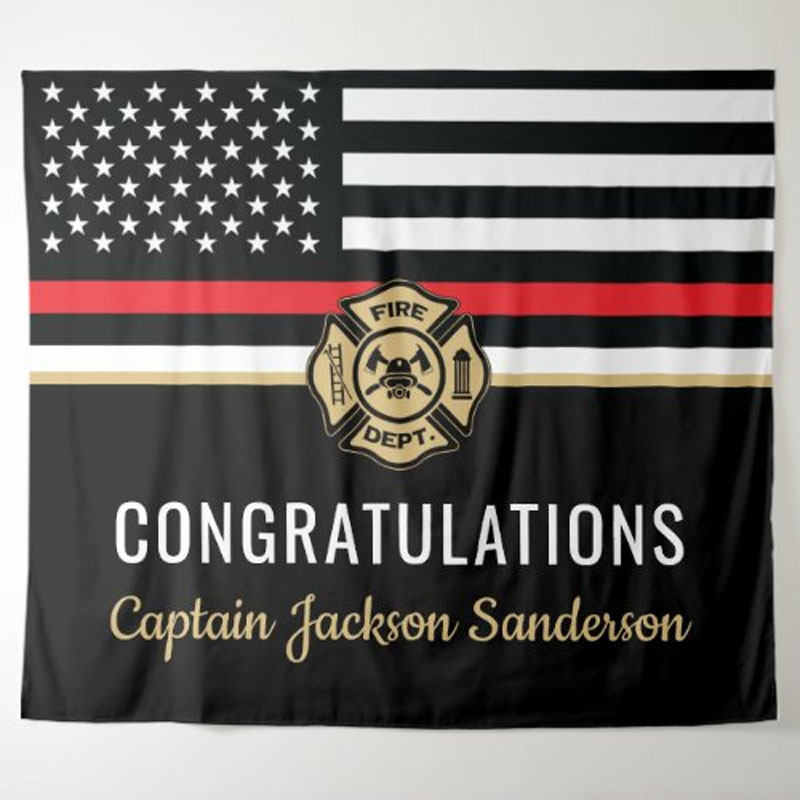 Firefighter Retirement Red Line Flag Congrats Backdrop Photo Banner