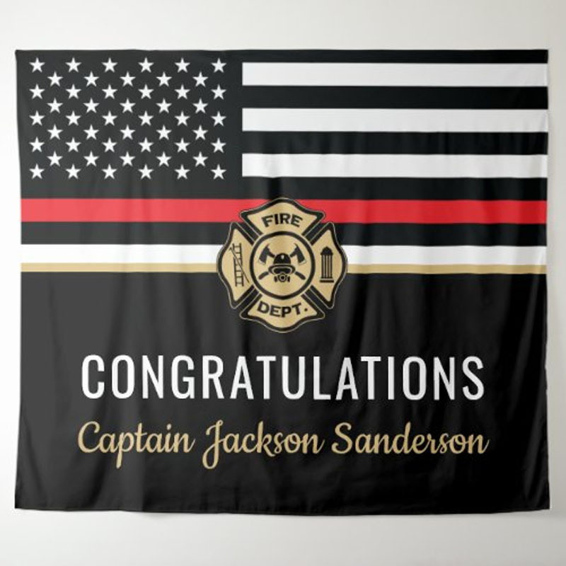 Firefighter Retirement Red Line Flag Congrats Backdrop Photo Banner