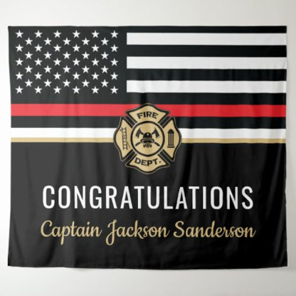 Firefighter Retirement Red Line Flag Congrats Backdrop Photo Banner