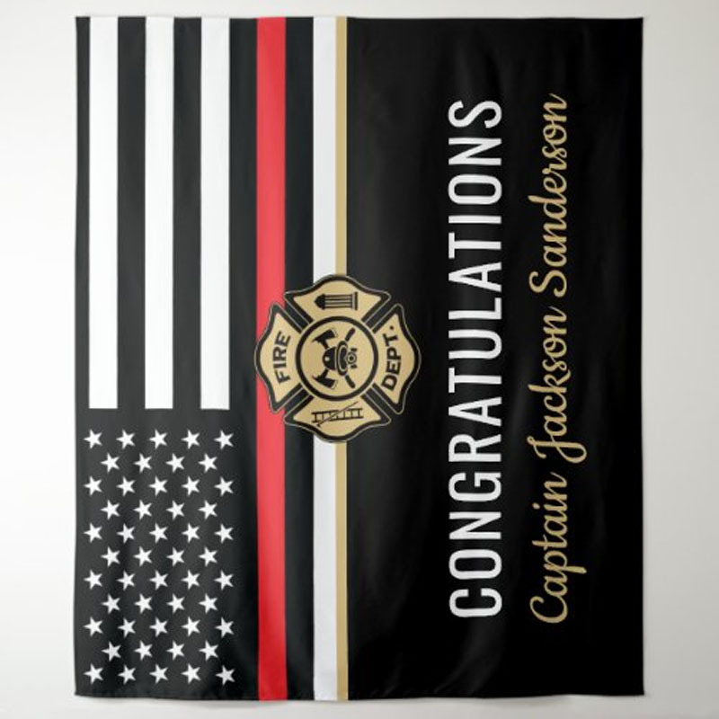 Firefighter Retirement Red Line Flag Congrats Backdrop Photo Banner