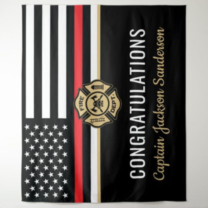 Firefighter Retirement Red Line Flag Congrats Backdrop Photo Banner