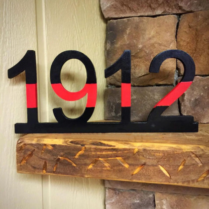 Firefighter Thin Red Line Wooden Badge Number Decor