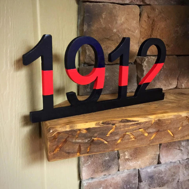 Firefighter Thin Red Line Wooden Badge Number Decor