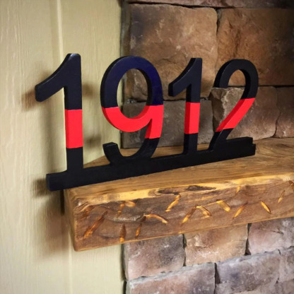 Firefighter Thin Red Line Wooden Badge Number Decor
