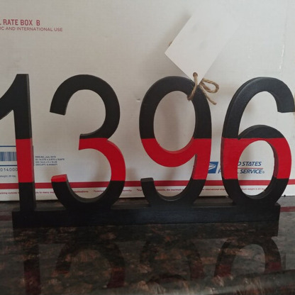 Firefighter Thin Red Line Wooden Badge Number Decor