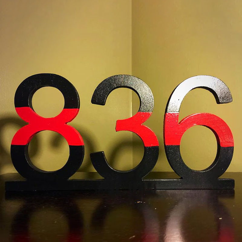 Firefighter Thin Red Line Wooden Badge Number Decor