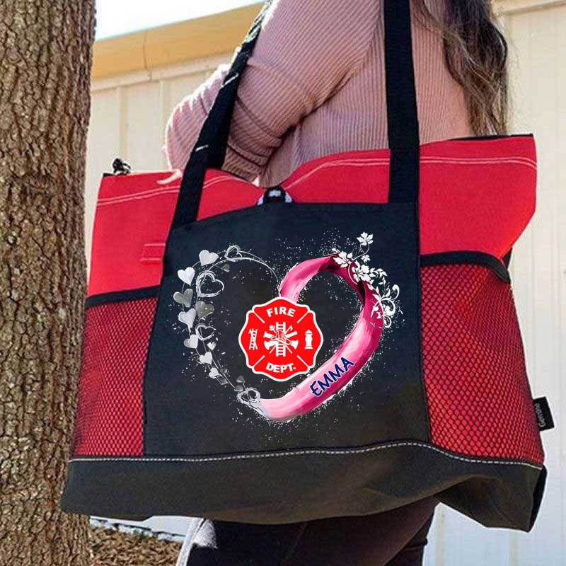 Fire Rescue Firefighter Beautiful Heart Personalized Tote Bag