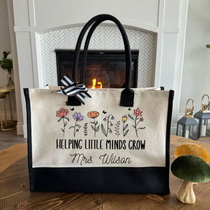Helping Little Minds Grown Personalized Teacher Canvas Tote Bag