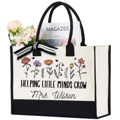 Helping Little Minds Grown Personalized Teacher Canvas Tote Bag