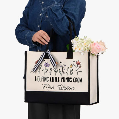 Helping Little Minds Grown Personalized Teacher Canvas Tote Bag
