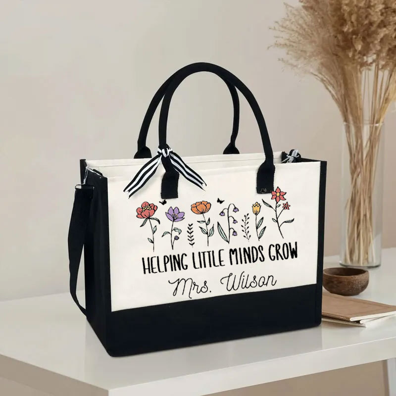 Helping Little Minds Grown Personalized Teacher Canvas Tote Bag