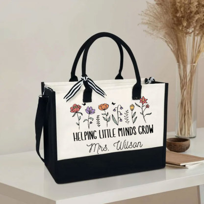 Helping Little Minds Grown Personalized Teacher Canvas Tote Bag