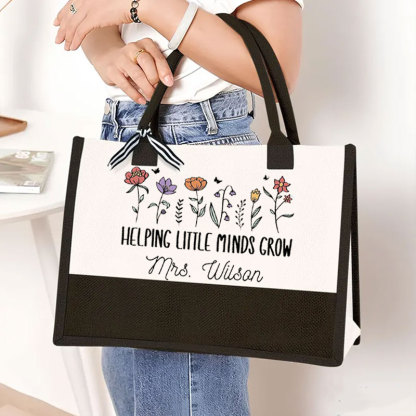 Helping Little Minds Grown Personalized Teacher Canvas Tote Bag