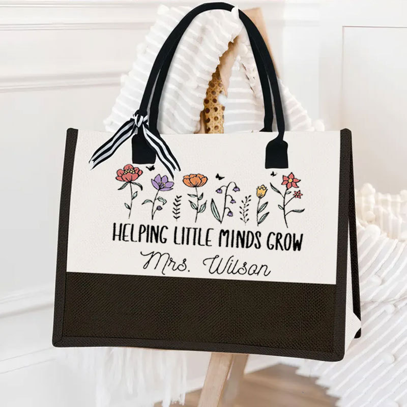 Helping Little Minds Grown Personalized Teacher Canvas Tote Bag
