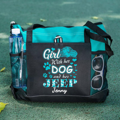 Girl With Her Dog And Her Jeep Tote Bag