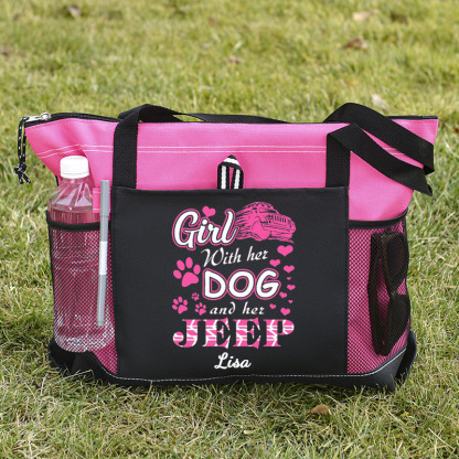 Girl With Her Dog And Her Jeep Tote Bag