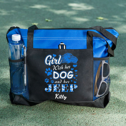 Girl With Her Dog And Her Jeep Tote Bag
