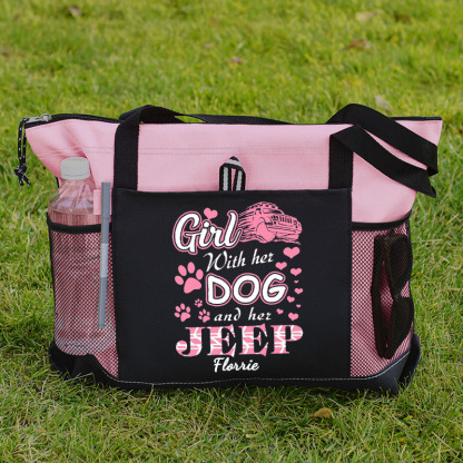 Girl With Her Dog And Her Jeep Tote Bag
