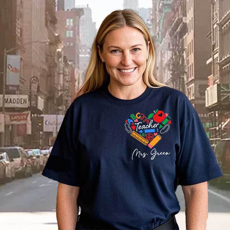 Teaching Heart School Supplies, Apple Crayons Pencil Custom T-Shirt