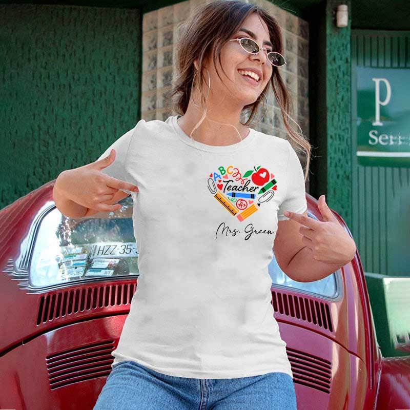 Teaching Heart School Supplies, Apple Crayons Pencil Custom T-Shirt
