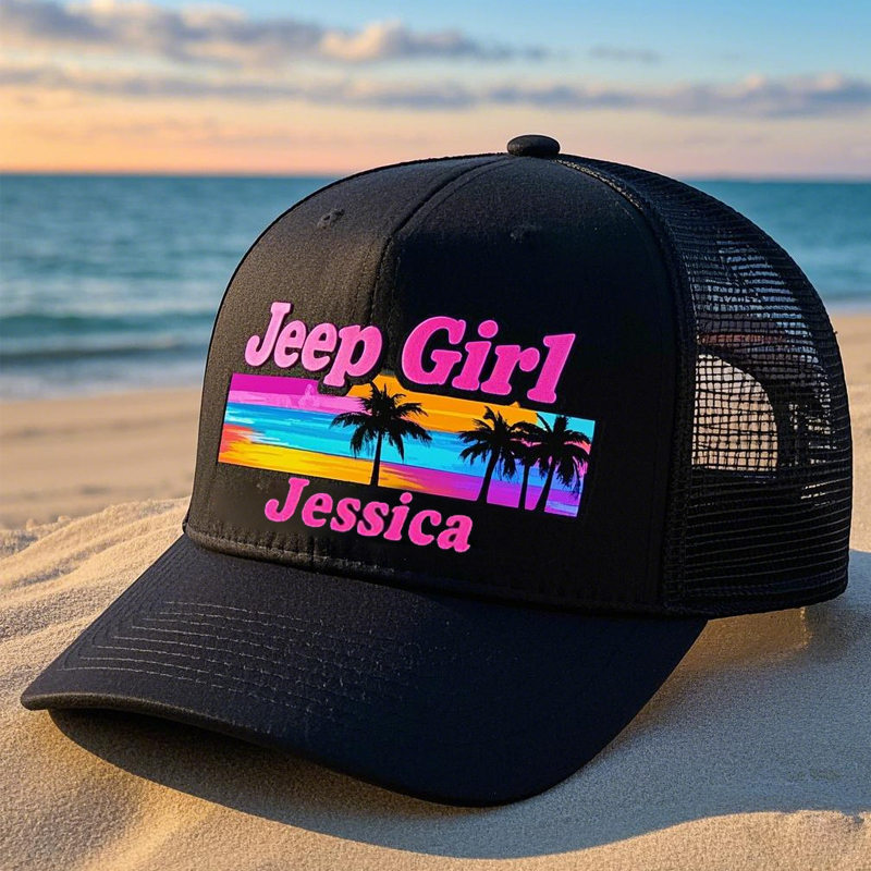 Jeep Girl beach scene Custom Mesh Hat