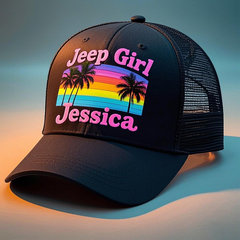 Jeep Girl beach scene Custom Mesh Hat