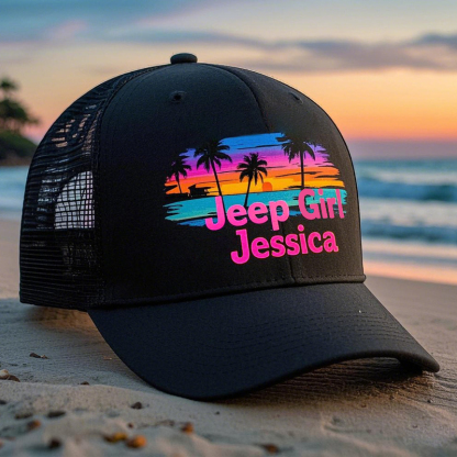 Jeep Girl beach scene Custom Mesh Hat