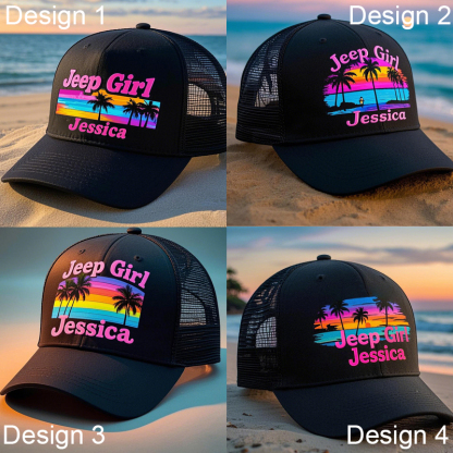 Jeep Girl beach scene Custom Mesh Hat