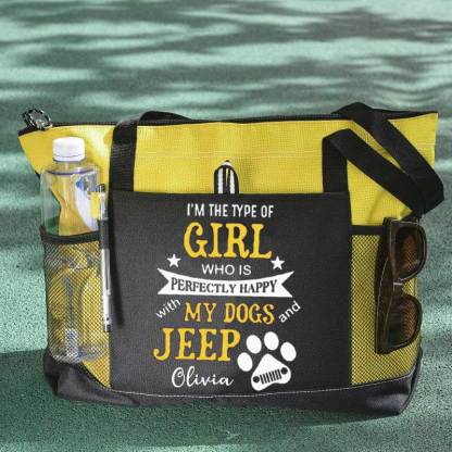 I am the Type of Girl who is Perfectly Happy with My Dogs and Jeep Custom Tote Bag