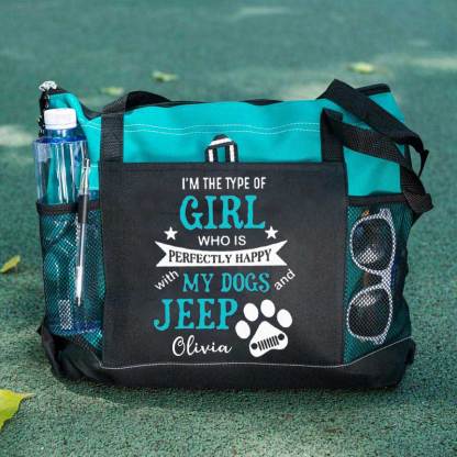 I am the Type of Girl who is Perfectly Happy with My Dogs and Jeep Custom Tote Bag