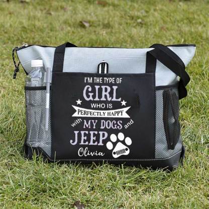 I am the Type of Girl who is Perfectly Happy with My Dogs and Jeep Custom Tote Bag