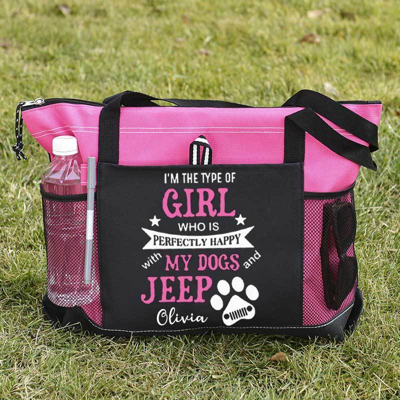 I am the Type of Girl who is Perfectly Happy with My Dogs and Jeep Custom Tote Bag