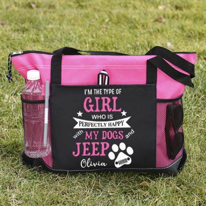 I am the Type of Girl who is Perfectly Happy with My Dogs and Jeep Custom Tote Bag