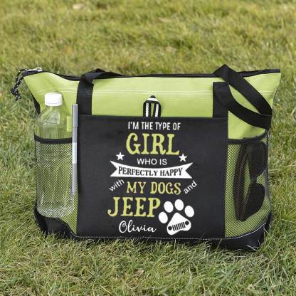 I am the Type of Girl who is Perfectly Happy with My Dogs and Jeep Custom Tote Bag