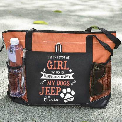 I am the Type of Girl who is Perfectly Happy with My Dogs and Jeep Custom Tote Bag