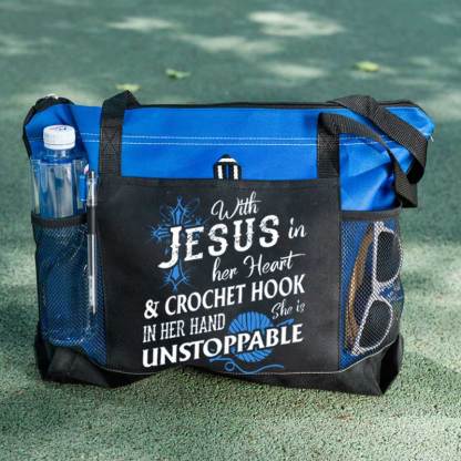 With Jesus In Her Heart & Crochet Hook In Her Hand She Is Unstoppable Tote Bag