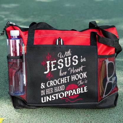 With Jesus In Her Heart & Crochet Hook In Her Hand She Is Unstoppable Tote Bag