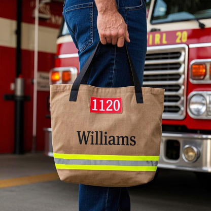 Khaki Canvas Firefighter Tote Bag With Reflective Strip