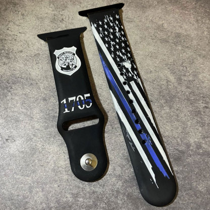 Personalized Police Thin Blue Line Flag Silicone Watch Band for Apple