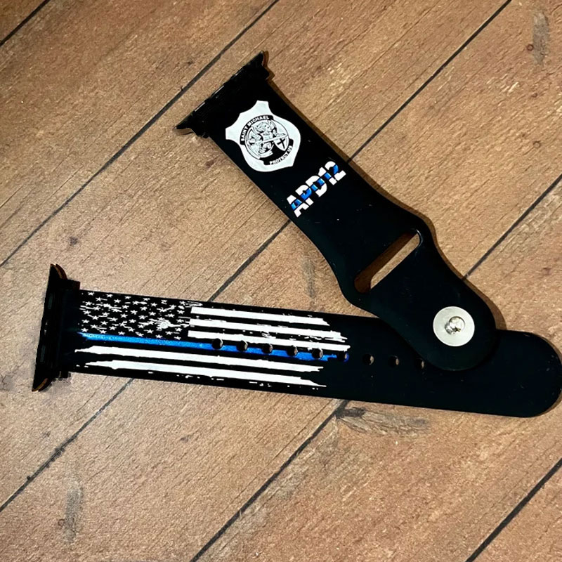 Personalized Police Thin Blue Line Flag Silicone Watch Band for Apple