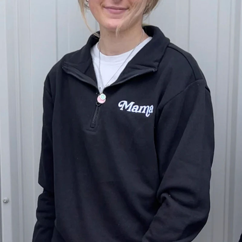 Mama Embroidered Zip Pullover Sweatshirt